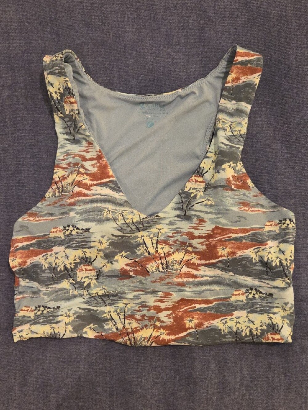 Carve Designs V-Neck Crop Tank Top - Green, Rust & Cream Tropical Print